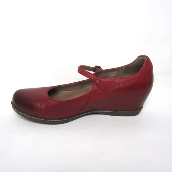 Dansko Loralie 37 US 6.5 7 Burnished Red Leather Hidden Wedge Mary Jane VGUC - Picture 5 of 16